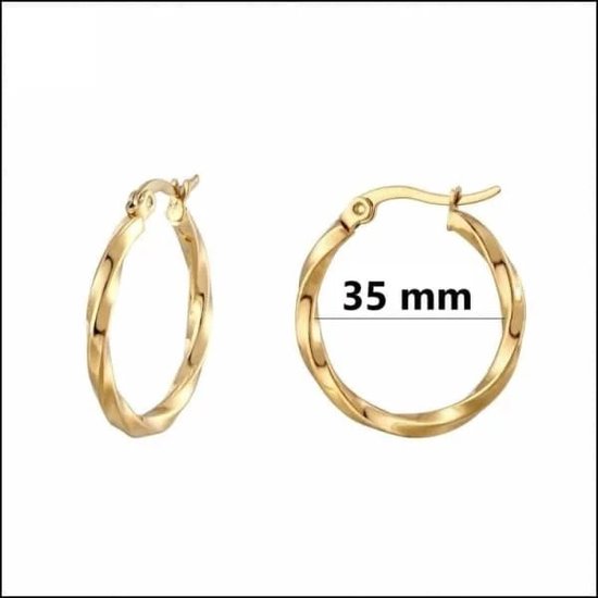 Aramat jewels ® - Gedraaide oorringen kopenhagen goudkleurig 35mm chirurgisch staal