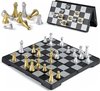 Afbeelding van het spelletje Mini schaakspel magnetisch - rijst schaakbord inklapbaar schaakbord schaakbord magnetisch schaakcomputer voor kinderen en volwassenen irritant, zilver en goud - (16 cm x 16 cm)