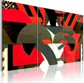 Schilderij - Magie - abstracte vormen, rood en zwart , 3 luik