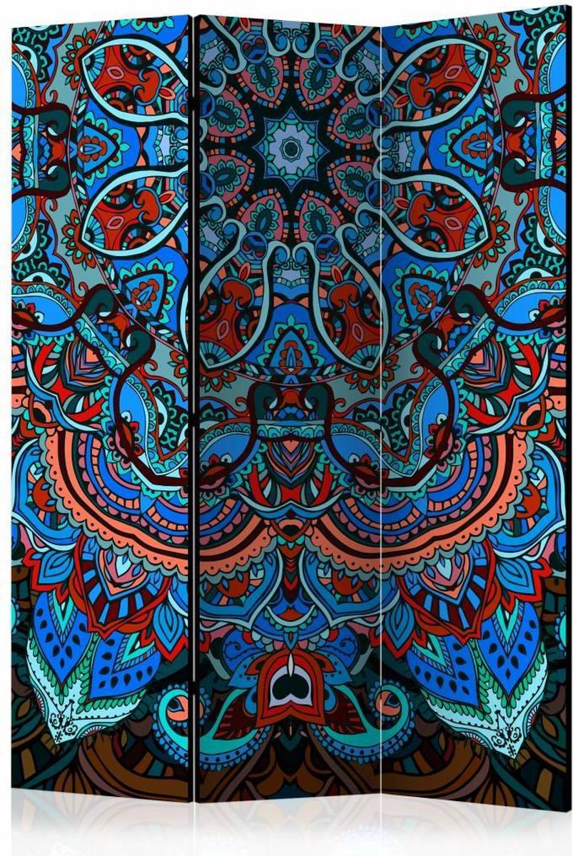Vouwscherm / Kamerscherm - Blauwe Mandala 135x172 cm , gemonteerd geleverd dubbelzijdig geprint