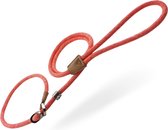 Leashr Hondenriem - Retrieverlijn - Dubbele Stop - Leiband met Halsband - Half Slip - Licht Rood - Kwaliteit - 1 CM x 170 CM