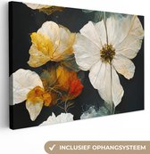 Canvas Schilderij Bloemen - Planten - Zwart - Wit - 60x40 cm - Wanddecoratie