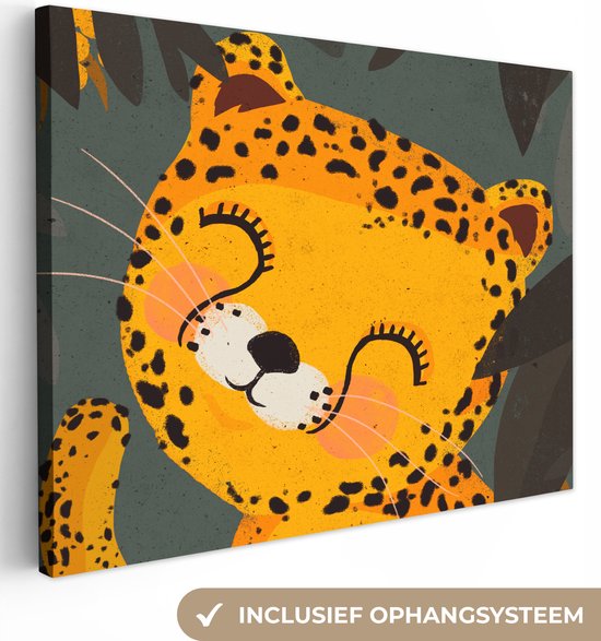 Canvas Schilderij Cheeta - Dieren - jungle - Kinderen - 40x30 cm - Wanddecoratie