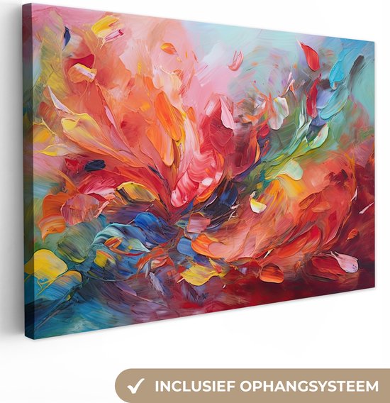 Canvas schilderij 120x80 cm - Wanddecoratie Olieverf - Kunst - Abstract - Kleurrijk - Muurdecoratie woonkamer - Slaapkamer decoratie - Kamer accessoires - Schilderijen op canvas