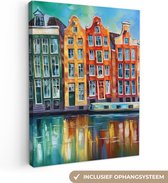 Canvas schilderij - Amsterdam - Olieverf - Kunst - Gracht - Architectuur - Canvasdoek - Schilderijen op canvas - Woonkamer decoratie - Slaapkamer - Kamer decoratie - Foto op canvas - 30x40 cm - Canvas doek