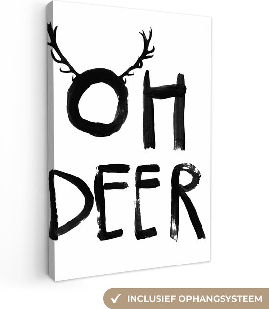 Canvas Schilderij Quotes - Oh Deer - Kerst - Dieren - Gewei - 60x90 cm - Wanddecoratie