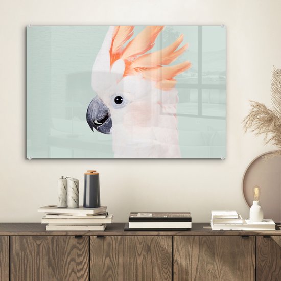 MuchoWow® Glasschilderij 60x40 cm - Schilderij acrylglas - Kaketoe - Dieren - Natuur - Wit - Foto op glas - Schilderijen