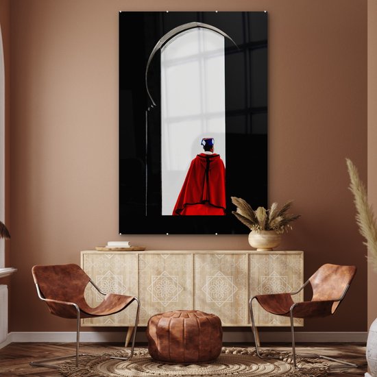 MuchoWow® Peinture sur verre 120x180 cm - Peinture sur verre acrylique - Porte - Homme - Rouge - Zwart - Photo sur verre - Peintures