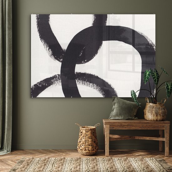 MuchoWow® Peinture sur verre 180x120 cm - Peinture sur verre acrylique - Abstrait - Formes - Zwart - Cercles - Photo sur verre - Peintures