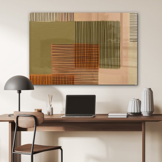 MuchoWow® Peinture sur verre 90x60 cm - Peinture sur verre - Abstrait - Lignes - Cube - Patchwork - Photo sur verre acrylique - Peintures