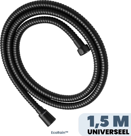 EcoRain© Universele Doucheslang 150 cm - Anti Lek - Universele Aansluiting Maat G Â½ 1/2 - Draai Aansluiting - Doucheslang voor Handdouche en Regendouche - 2 Jaar Garantie - Zwart