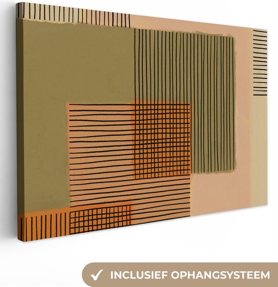 Peinture sur toile Abstrait - Lignes - Cube - Patchwork - 90x60 cm - Décoration murale