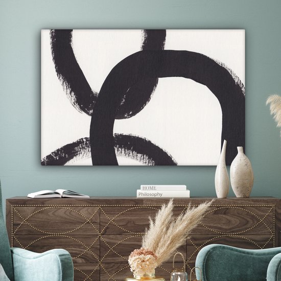 Tableau sur toile abstrait - Formes - Zwart - Cercles - 120x80 cm - Décoration murale