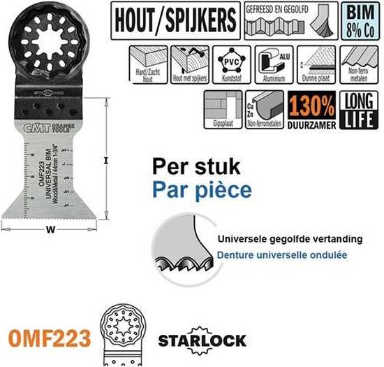 multitool HSS Bi-métal 8% cobalt, avec dents abrasives et ondulées 44mm (1 pc.)
