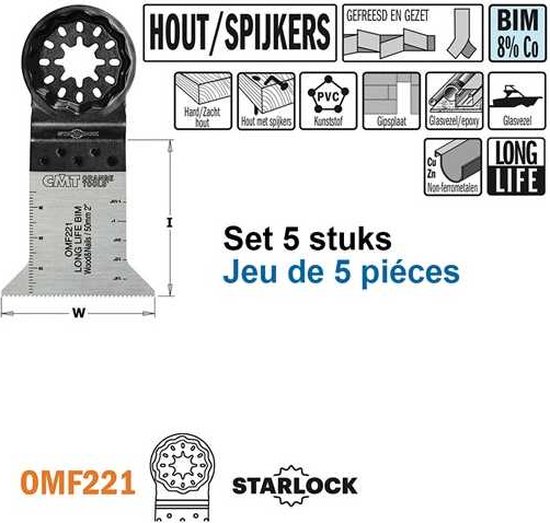 multi-outil HSS Bi-métal 8% cobalt, 50 mm. (5 pièces)