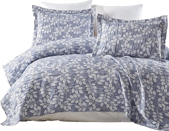 Qucover Patchwork Sprei 220 x 240 cm Sprei 230 x 250 cm voor tweepersoonsbed, gewatteerde patchworkdeken voor de winter, polyester, met 2 kussenslopen 50 x 70 cm, dubbelzijdig met patroon
