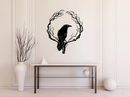 Magnifique décoration murale en métal en forme de corbeau avec effet 3D ! 40 x 32 cm Zwart
