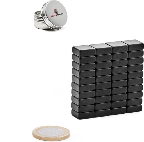 Brute Strength - Super sterke magneten - Vierkant - 10 x 10 x 4 mm - 40 stuks | Zwart - Neodymium magneet sterk - Voor koelkast - whiteboard - Brute Strength