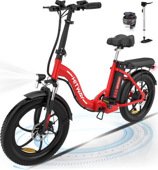 Hitway BK6 Elektrische Fiets | Opvouwbare E-bike | 20 Inch Fat Tire | 250W Motor | 11.2Ah | Rood