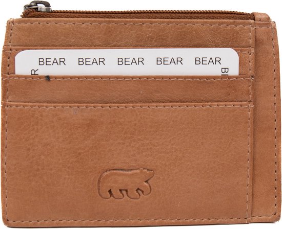 Porte-cartes en cuir Felix Bear Design avec poche zippée - Taupe