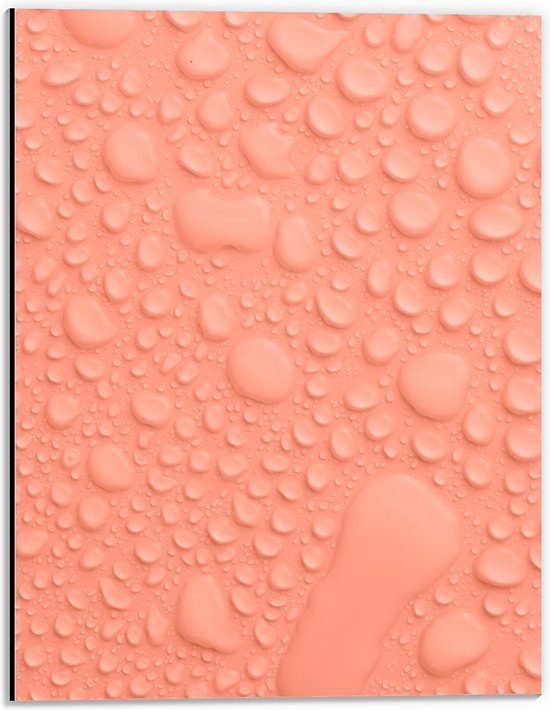 Dibond - Waterdruppels op Zalmroze Achtergrond - 30x40 cm Foto op Aluminium (Met Ophangsysteem)