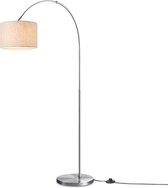 Home Sweet Home - Moderne Boog Vloerlamp Duke - staande lamp fischer met wit linnen lampenkap - Geborsteld staal - 98/30/180cm - geschikt voor E27 LED lichtbron - geschikt voor woonkamer, slaapkamer en thuiskantoor - met voetschakelaar