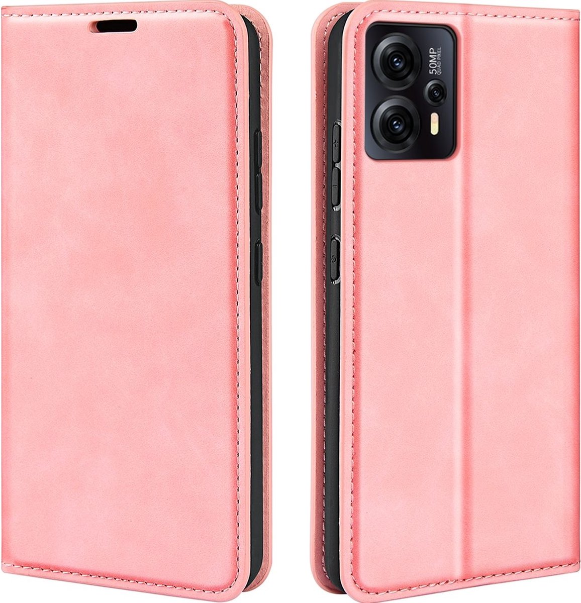 Mobigear Telefoonhoesje geschikt voor Motorola Moto E13 Hoesje | Mobigear Retro Slim Bookcase Portemonnee | Pasjeshouder voor 2 Pasjes | Telefoonhoesje voor Pinpas / OV Kaart / Rijbewijs - Roze
