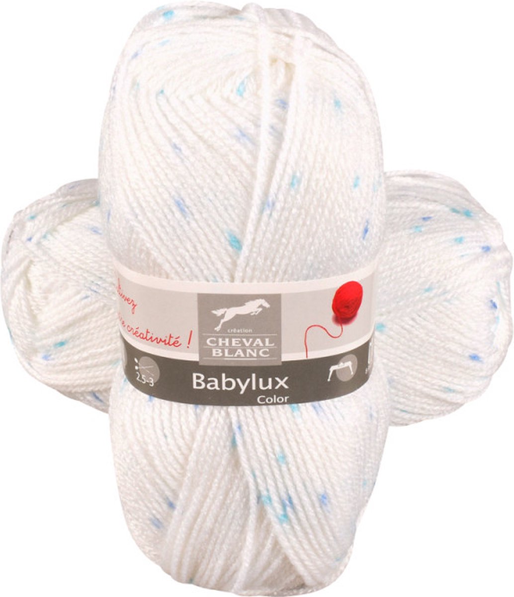 Babylux wit met blauwe spikkel (404) dun acryl garen voor haken - 50 grams met 165 meter - haakgaren - breigaren