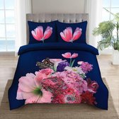 dekbeddenwereld- dekbedovertrek- spring flowers- donkerblauw- Lits jumeaux- 240x200/220 + 2 kussenslopen