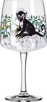 Gin Glas 700 ml - Serie Fabelkraft Motief Nr. 1, Cocktailglas Monkey Illustration - Made in Germany, zwart, groen, platina