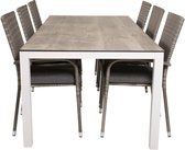 Llama tuinmeubelset tafel 100x205cm en 6 stoel Anna grijs, gebroken wit.