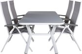 Virya tuinmeubelset tafel 90x160cm en 4 stoel L5pos Albany wit, grijs.