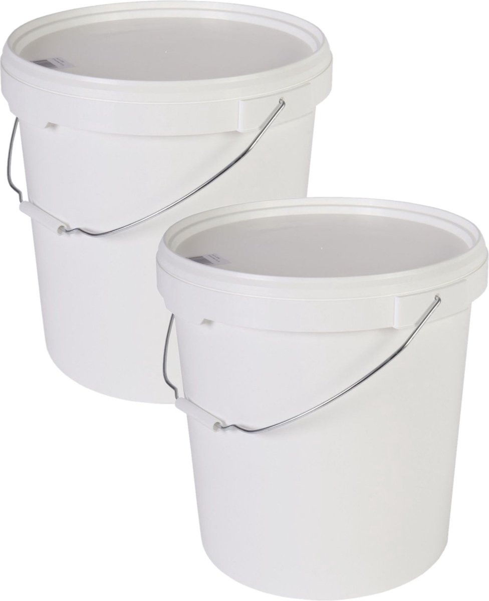 Goedkoopste Emmer met deksel en handvat - Set van 6x stuks - Wit - 30 liter - Huishouden - Tuinieren - Opslag - Emmers