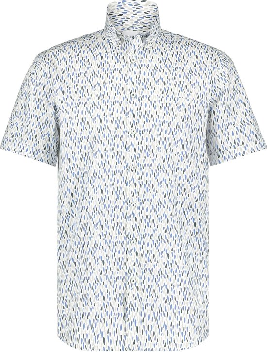 State of Art - Short Sleeve Overhemd Print Blauw - Heren - Maat XXL - Regular-fit