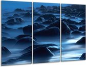 GroepArt - Schilderij -  Stenen - Zwart, Blauw, Grijs - 120x80cm 3Luik - 6000+ Schilderijen 0p Canvas Art Collectie