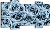 GroepArt - Schilderij - Bloemen, Roos - Blauw, Grijs - 120x65cm 5Luik - Foto Op Canvas - GroepArt 6000+ Schilderijen 0p Canvas Art Collectie - Wanddecoratie