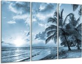 Glasschilderij Zee, Strand - Blauw, Grijs - 120x80cm 3Luik - Foto Op Glas - Geen Acrylglas Schilderij - GroepArt 6000+ Glas Art Collectie - Maatwerk Mogelijk