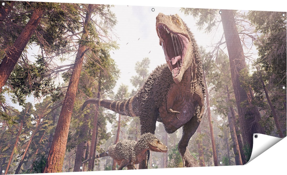 Gards Tuinposter Tyrannosaurus Rex Dinosaurus - T-Rex - 180x90 cm - Tuindoek - Tuindecoratie - Wanddecoratie buiten - Tuinschilderij Multikleur