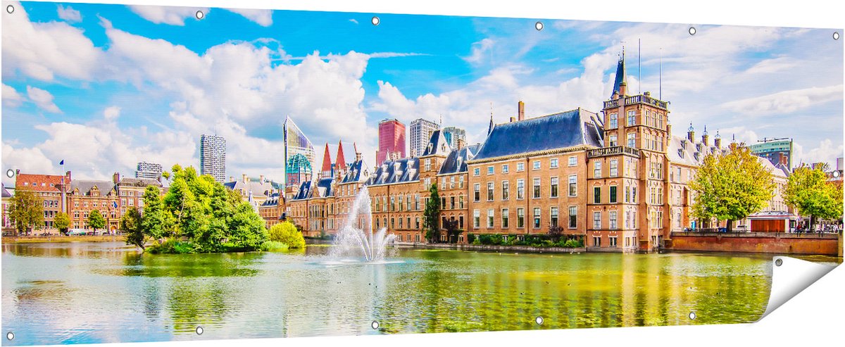 Gards Tuinposter Binnenhof met het Hofvijver in Den Haag - 210x70 cm - Tuindoek - Tuindecoratie - Wanddecoratie buiten - Tuinschilderij Multikleur