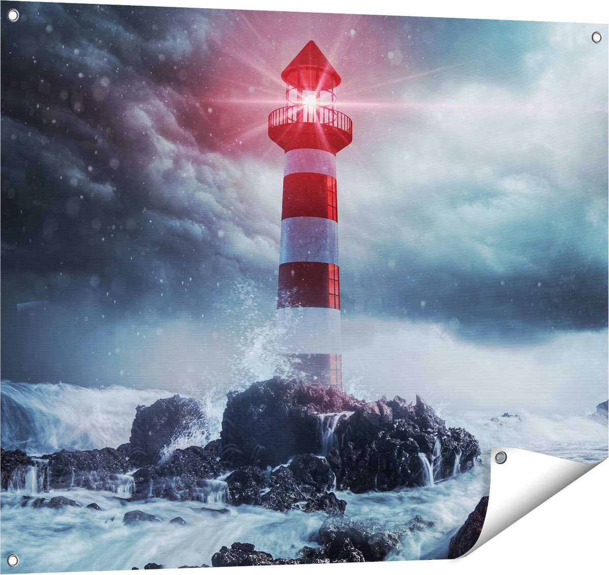 Gards Tuinposter Vuurtoren tijdens een Storm - 100x80 cm - Tuindoek - Tuindecoratie - Wanddecoratie buiten - Tuinschilderij Multikleur