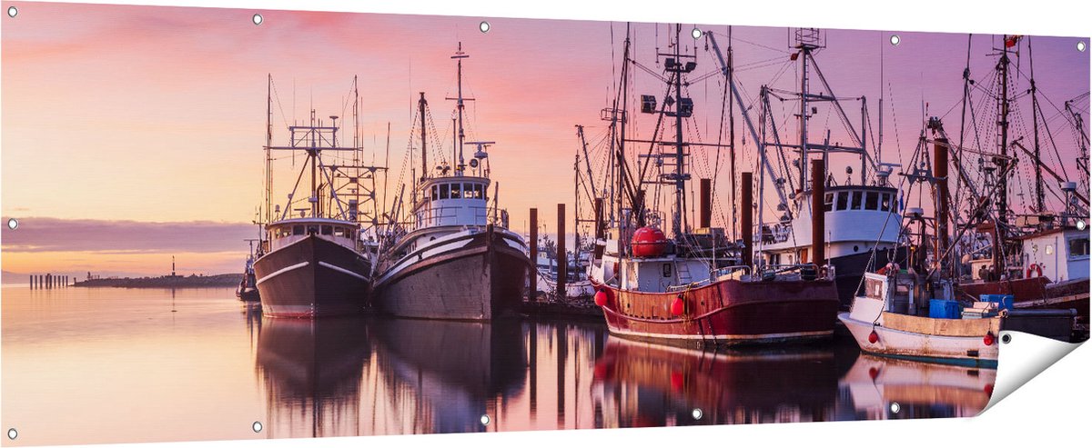 Gards Tuinposter Schepen in de Haven - Boten - 210x70 cm - Tuindoek - Tuindecoratie - Wanddecoratie buiten - Tuinschilderij Multikleur