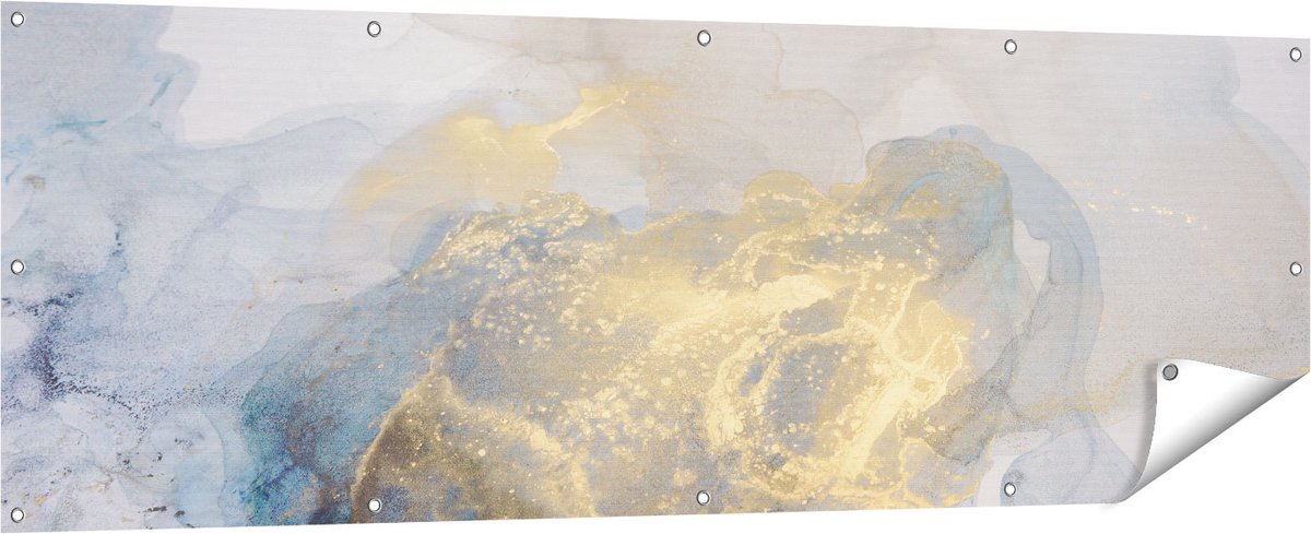 Gards Tuinposter Abstracte Kunst van Grijze Gouden Marmer - 180x60 cm - Tuindoek - Tuindecoratie - Wanddecoratie buiten - Tuinschilderij Multikleur