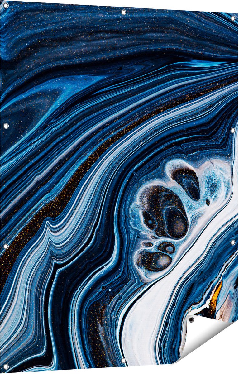 Gards Tuinposter Abstracte Kunst - Blauwe Verf - 90x120 cm - Tuindoek - Tuindecoratie - Wanddecoratie buiten - Tuinschilderij Multikleur