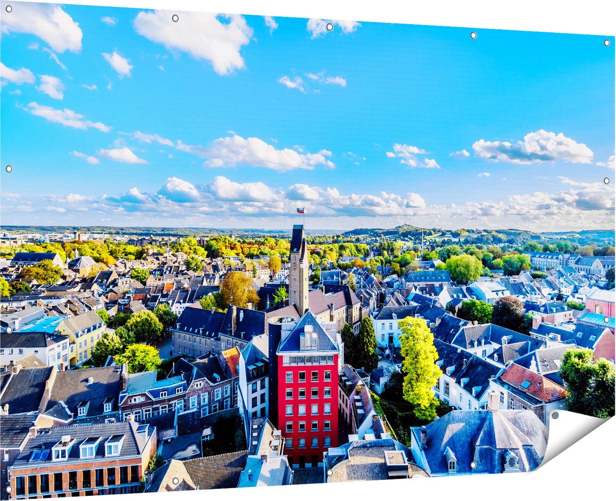 Gards Tuinposter Maastricht Stad met Huizen - 180x120 cm - Tuindoek - Tuindecoratie - Wanddecoratie buiten - Tuinschilderij Multikleur