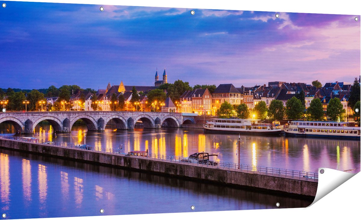Gards Tuinposter Maastricht Maas Rivier bij de Sint Servaasbrug - 180x90 cm - Tuindoek - Tuindecoratie - Wanddecoratie buiten - Tuinschilderij Multikleur