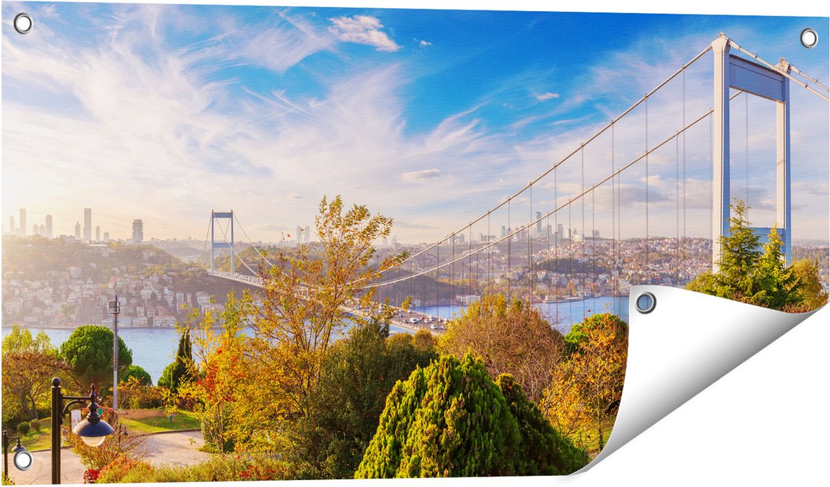Gards Tuinposter Bosphorus Brug in Instanbul - 80x40 cm - Tuindoek - Tuindecoratie - Wanddecoratie buiten - Tuinschilderij Multikleur