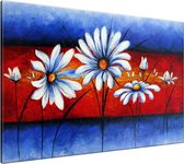 Schilderij - Bloemen - Blauw , Rood - 120x70cm 1Luik - GroepArt - Handgeschilderd Schilderij - Canvas Schilderij - Wanddecoratie - Woonkamer - Slaapkamer - Geschilderd Door Onze Kunstenaars 2000+Collectie Maatwerk Mogelijk