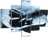 Glasschilderij -  Koffiebonen, Keuken - Blauw, Wit - 100x70cm 5Luik - Geen Acrylglas Schilderij - GroepArt 6000+ Glasschilderijen Collectie - Wanddecoratie- Foto Op Glas