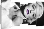 GroepArt - Canvas Schilderij - Marilyn Monroe - Zwart, Grijs, Paars - 150x80cm 5Luik- Groot Collectie Schilderijen Op Canvas En Wanddecoraties