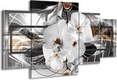 GroepArt - Schilderij - Orchidee. Zilver. Luik - Wit En Zilver - 90 X 160 Cm